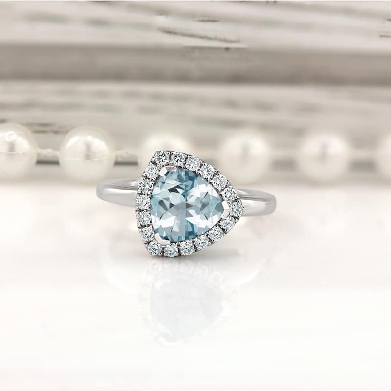 Auriya 1 1/4ct Trillion-cut Aquamarine Halo Diamond Engagement Ring 1/4ctw 14k Gold