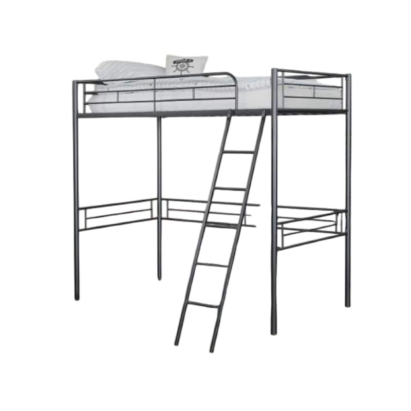Mylz Twin Loft Bed, Black Metal Frame with Attached Angled Ladder