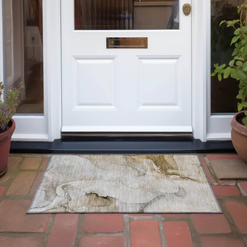 Machine Washable Indoor/ Outdoor Abstract Chantille Rug