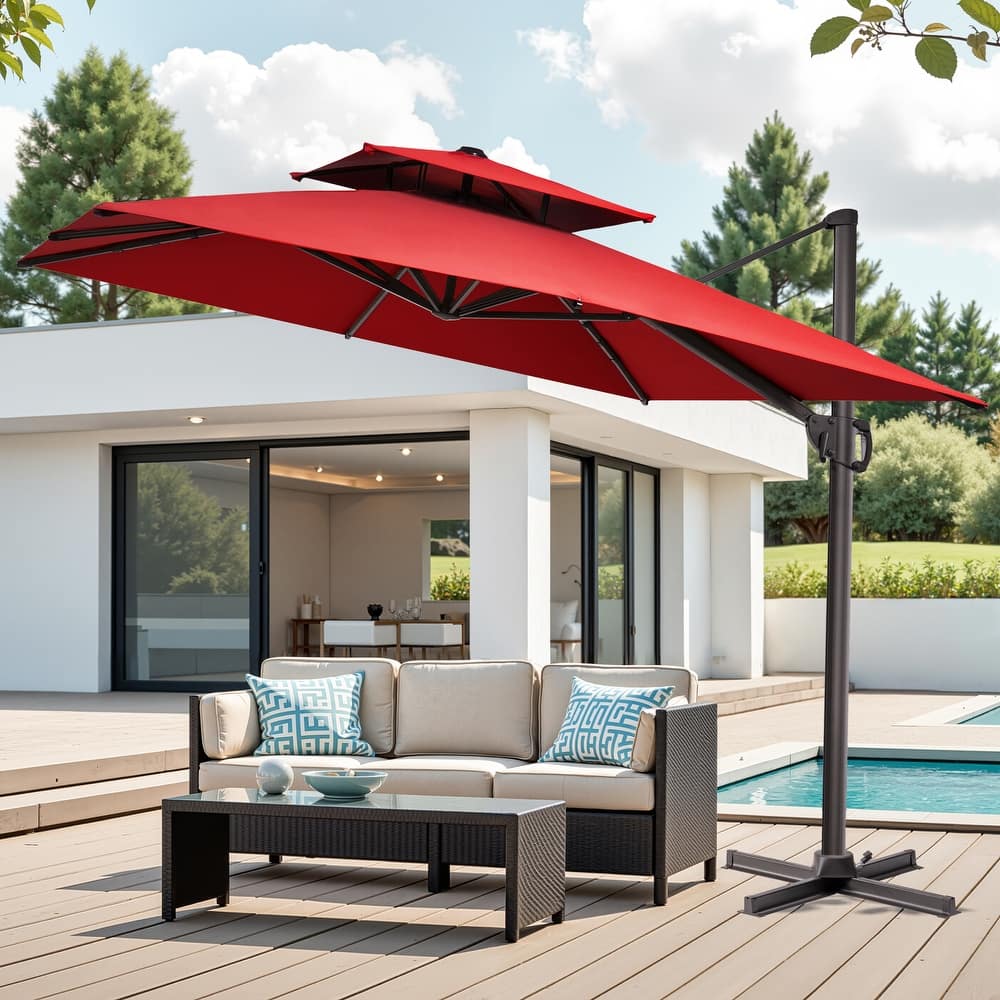 Pellebant 10 ft Square Outdoor Patio Cantilever-Offset Umbrella 360 Degree Rotation