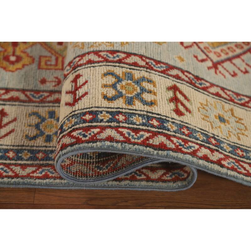 Kazak Runner Rug Handmade Traditional Blue Wool Carpet - 2'9" x 12'11"