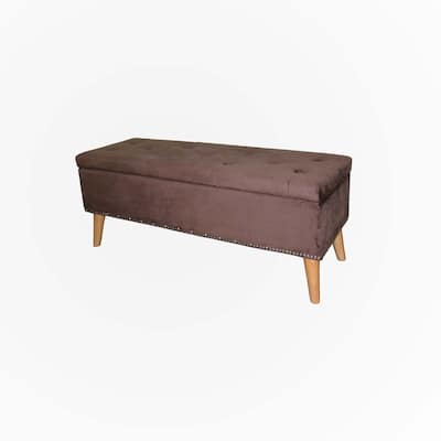17" Tall Storage Bench, Brown Suede