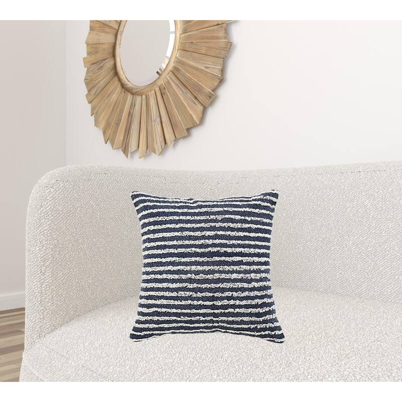 HomeRoots 20" X 20" Ensign Blue And Cream 100% Cotton Striped Zippered Pillow
