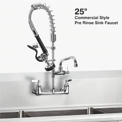 Commercial Wall Mount Kitchen Faucets Pre-Rinse Sprayer, 12 In Swivel Spout