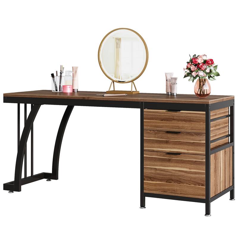 59" Large Vanity Desk with 3 Reversible Drawers, Chic Makeup Dressing Table Vanity Station for Women Girls Bedroom