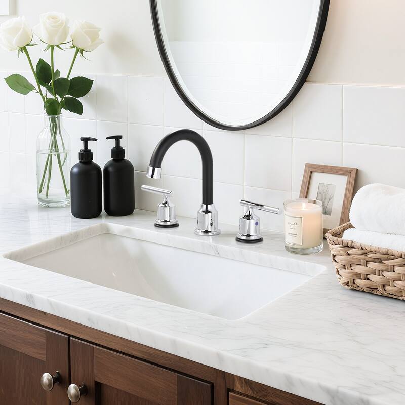 WOWOW 8 in. Widespread Double-Handle Bathroom Faucet with Drain Kit
