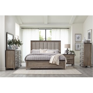 Celka 3 Piece Gray Modern Fabric Upholstered Panel Bedroom Set - Bed ...