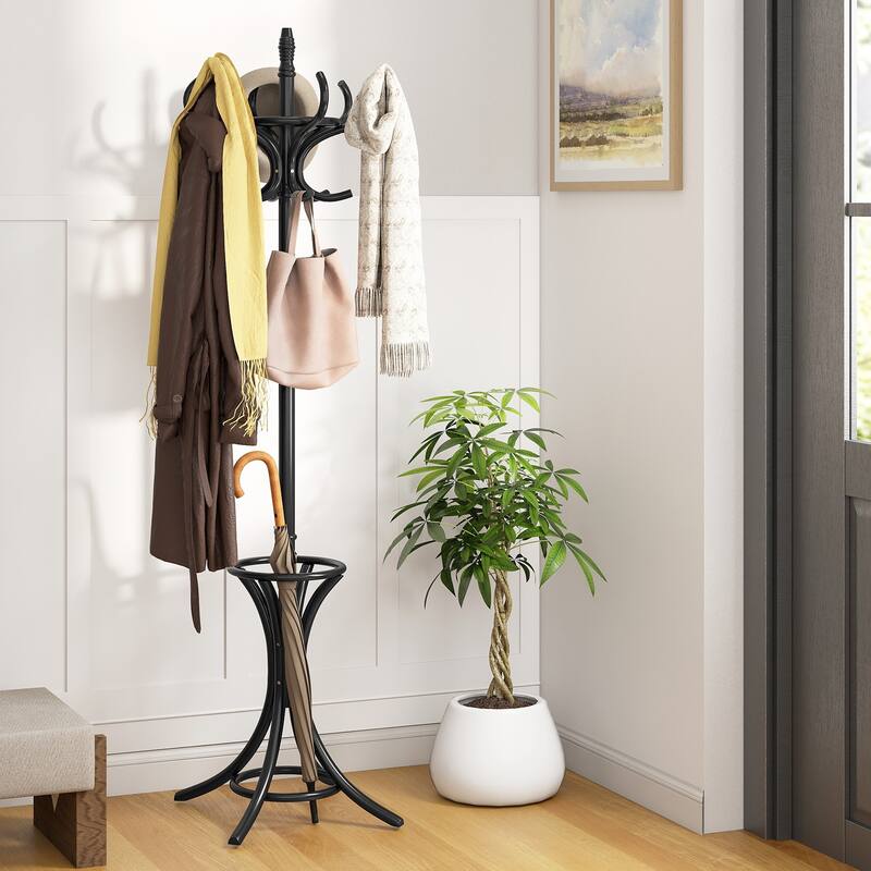 Gymax 73'' Freestanding Coat Hanger Stand Coat Rack w/ Umbrella Holder