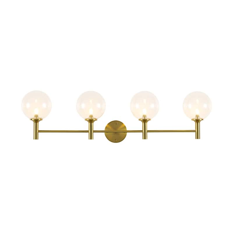 4-Light Brushed Brass Glass Globe Vanity Wall Lamp Bathroom Sconce