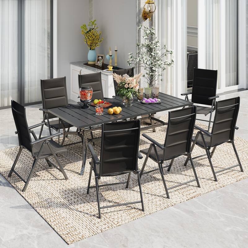 EROMMY 7 Piece Patio Dining Set with Folding Lounge Chairs and Aluminum Table, Outdoor Furniture for Backyard, Deck, or Balcony.