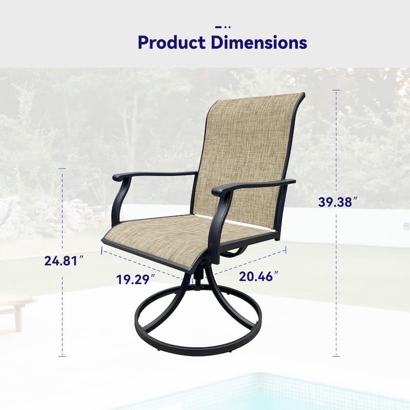 Outdoor Patio Swivel Dining Chair Set of 2, Outdoor Swivel Patio Chairs for Front Porch, Backyard, and Deck