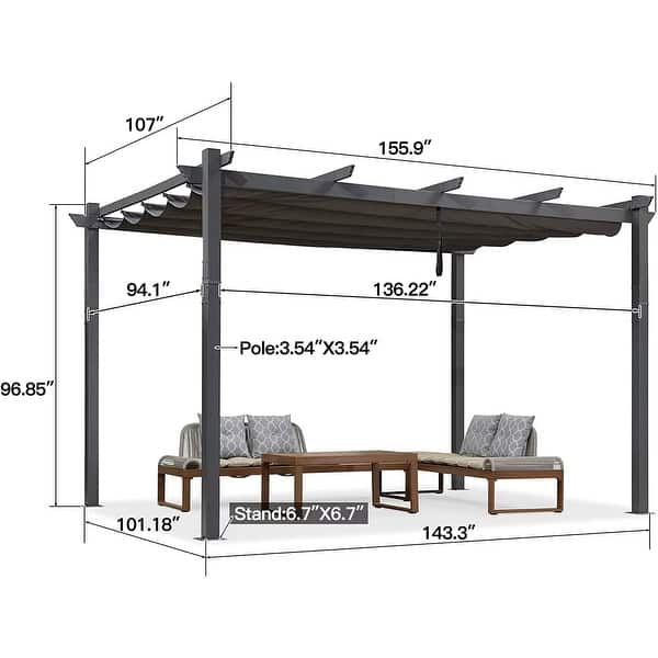 dimension image slide 6 of 21, PURPLE LEAF Gazebo Outdoor Retractable Modern Large Size Pergola w Lights