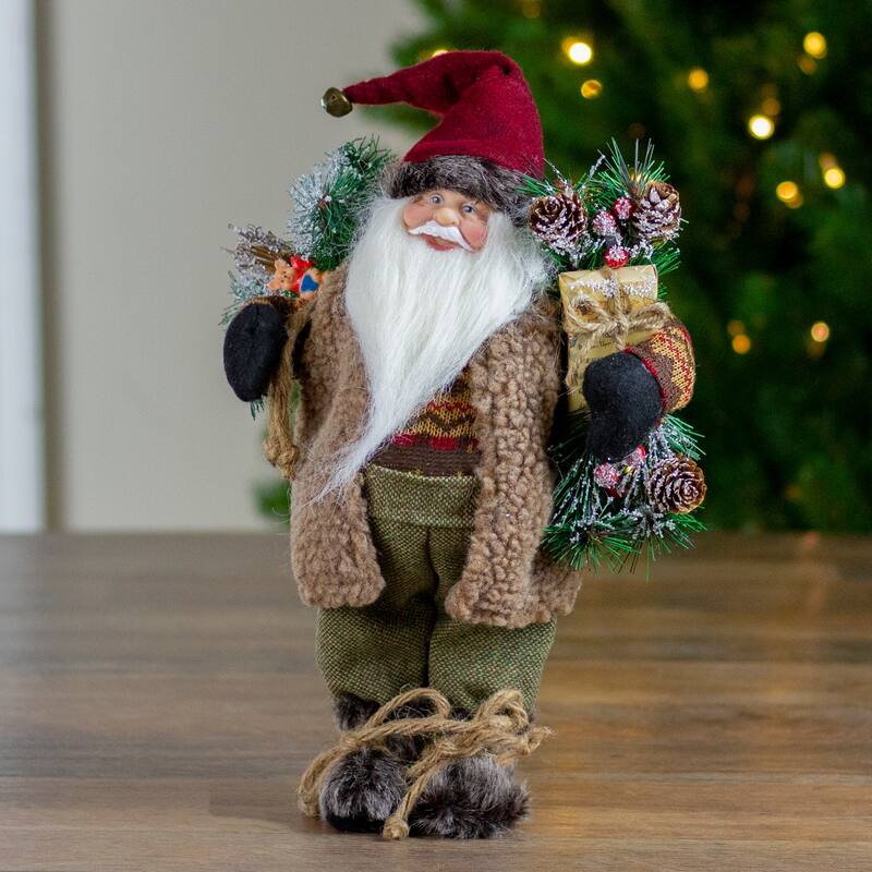 12" Country Santa Claus with Gift Christmas Figure