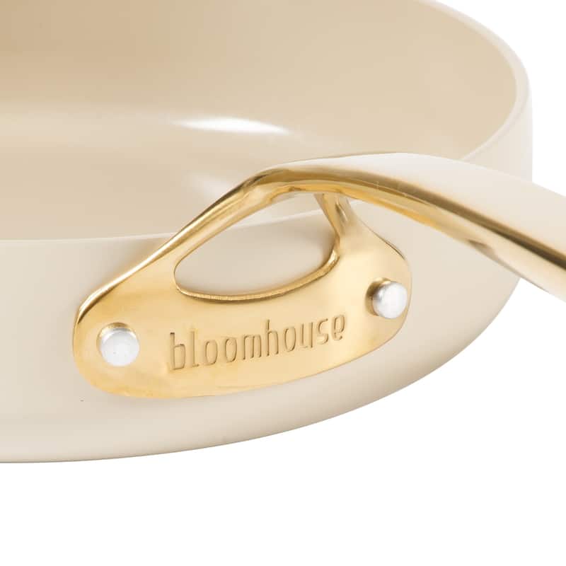 Bloomhouse 10 Inch Heavy Duty Aluminum Premium PFA Free Ceramic Nonstick Frying Pan Skillet with Lid - Almond Cream