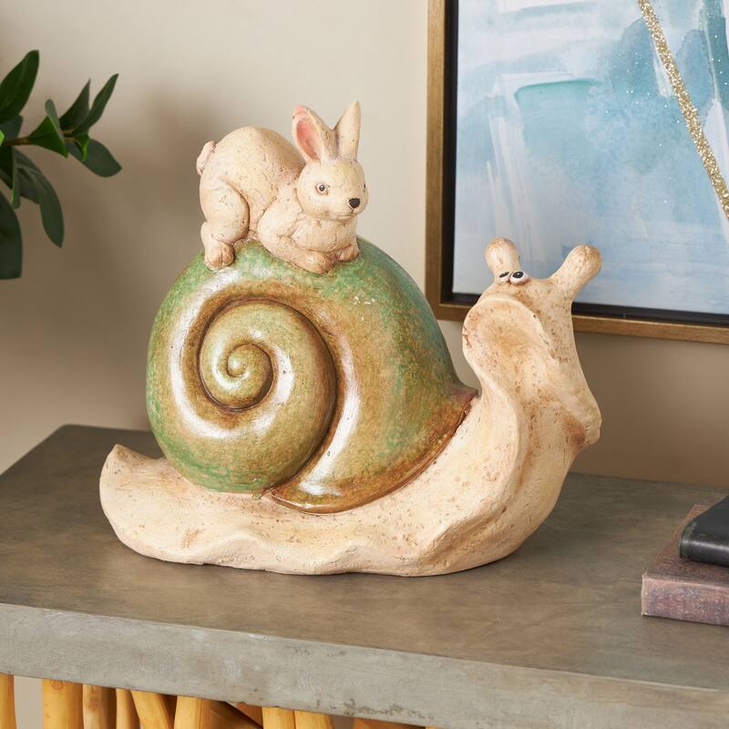 Magnesium Oxide Animal Garden Sculpture with animal and Green Accents - Cream - Roche River Decor