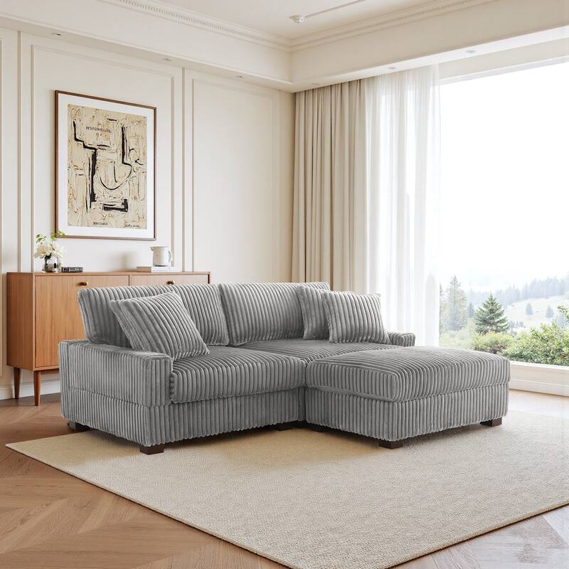 Modular Armchair and Ottoman Set with Adjustable Headrest, Flannel Upholstery - Light Grey - Reversible