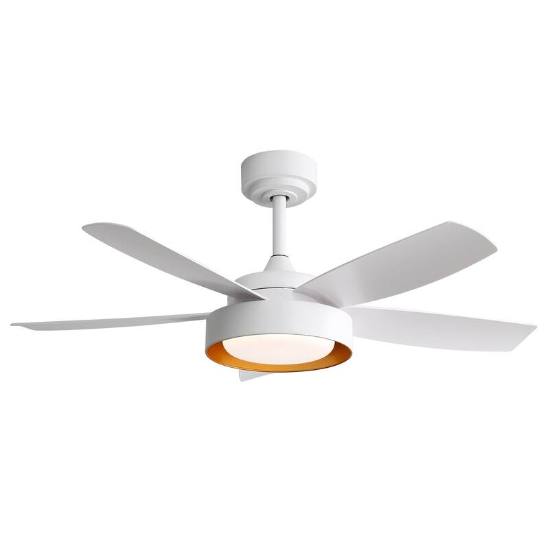 42 Inch Ceiling Fans with LED Light 22W and Remote Control 6 Wind Speed Reversible DC Motor White for Bedroom - White