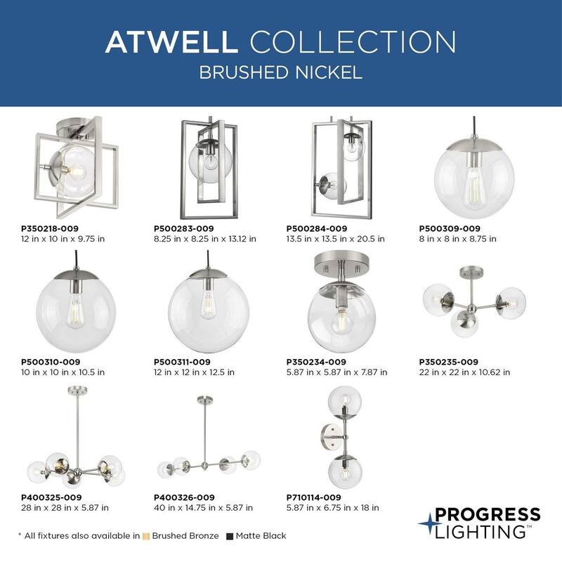 Atwell Collection Five-Light Brushed Nickel Mid-Century Modern Chandelier - 28 in x 28 in x 5.87 in