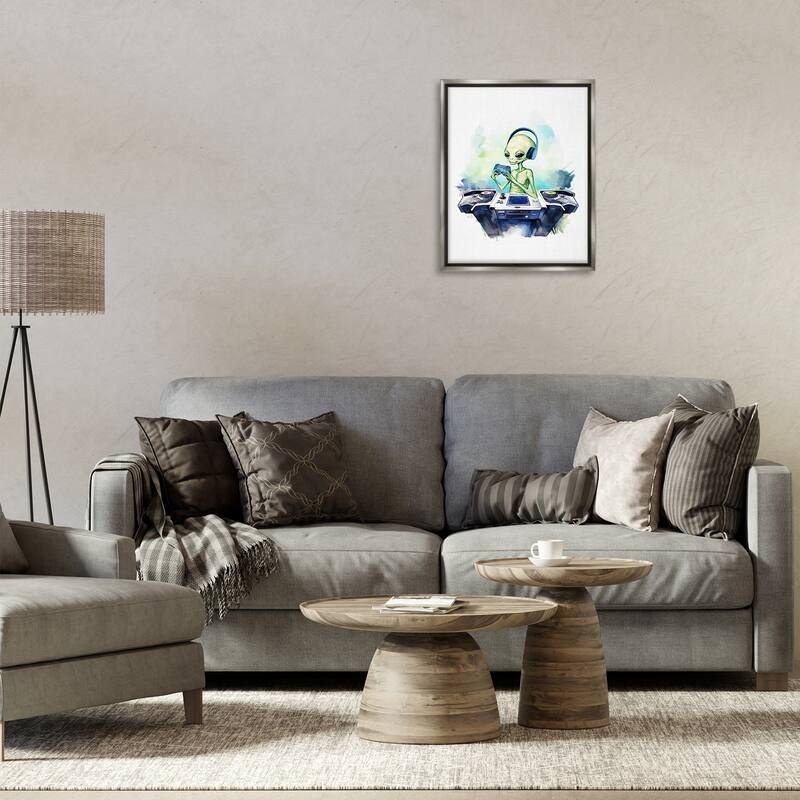 Stupell Tech Alien Playing Video Games Framed Floater Canvas Wall Art Design By Lil' Rue