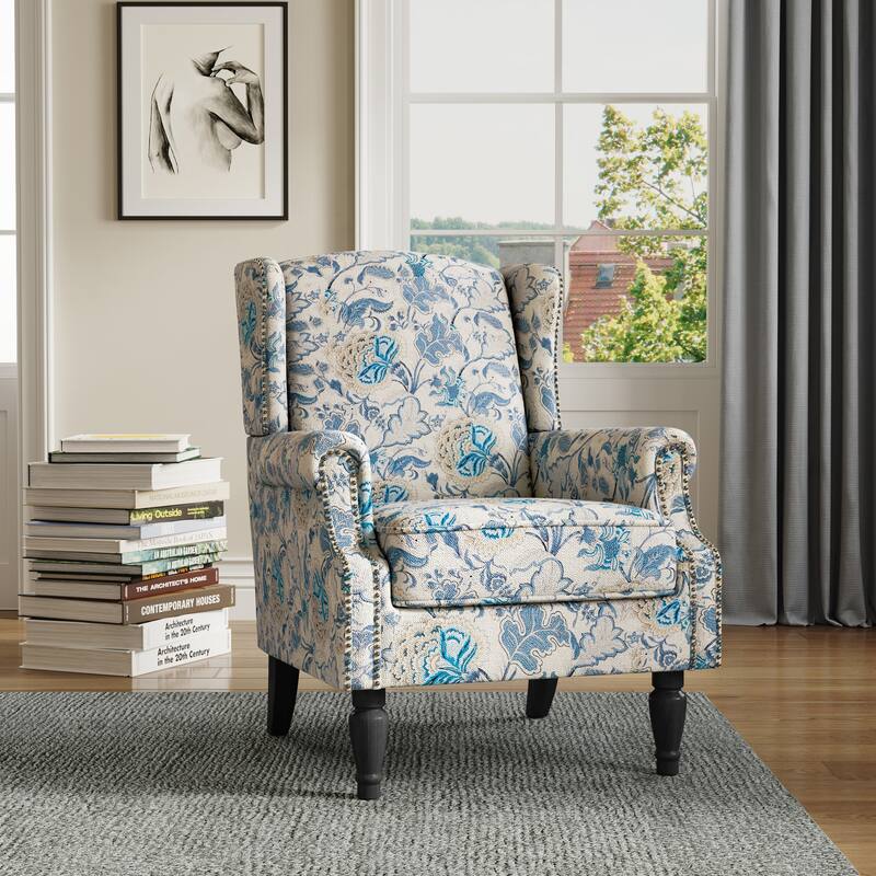 Wingback Accent Chair Nailhead Trim Living Room Reading Chair - Boho Blue