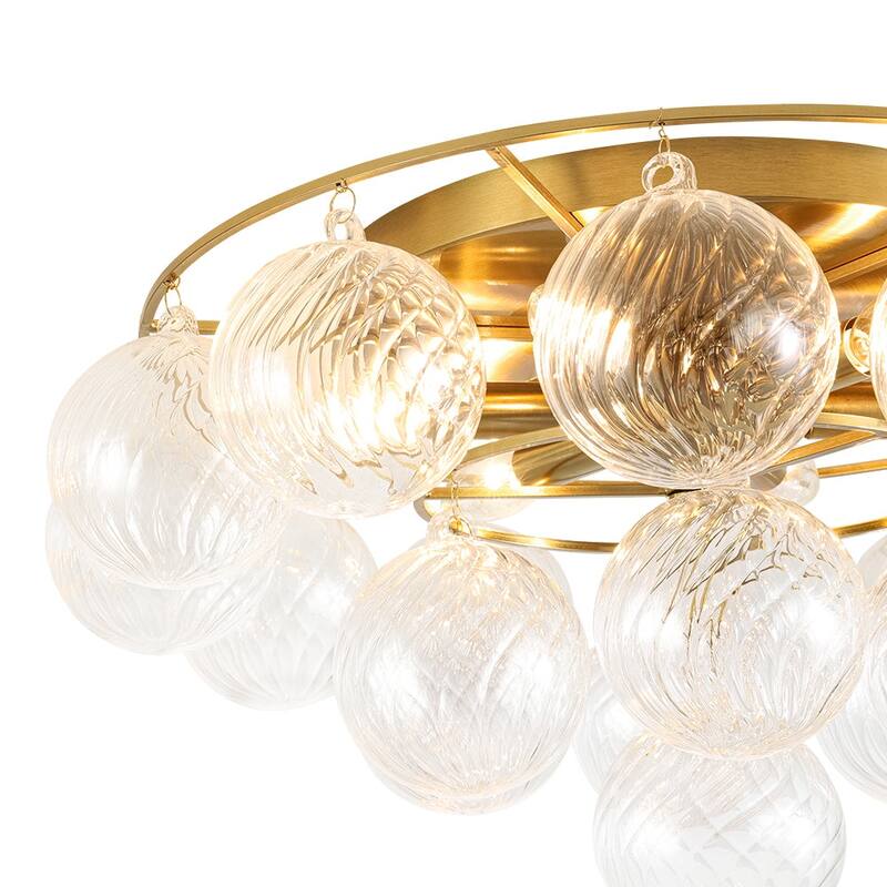 Mid-Century Modern 6-Light Ribbed Glass Globe Bubble Semi Flush Mount