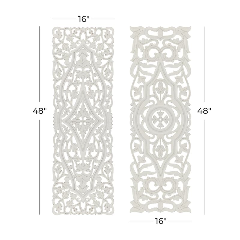 Wood Floral Handmade Intricately Carved Arabesque Home Wall Decor - Set of 2 White - Roche River Decor