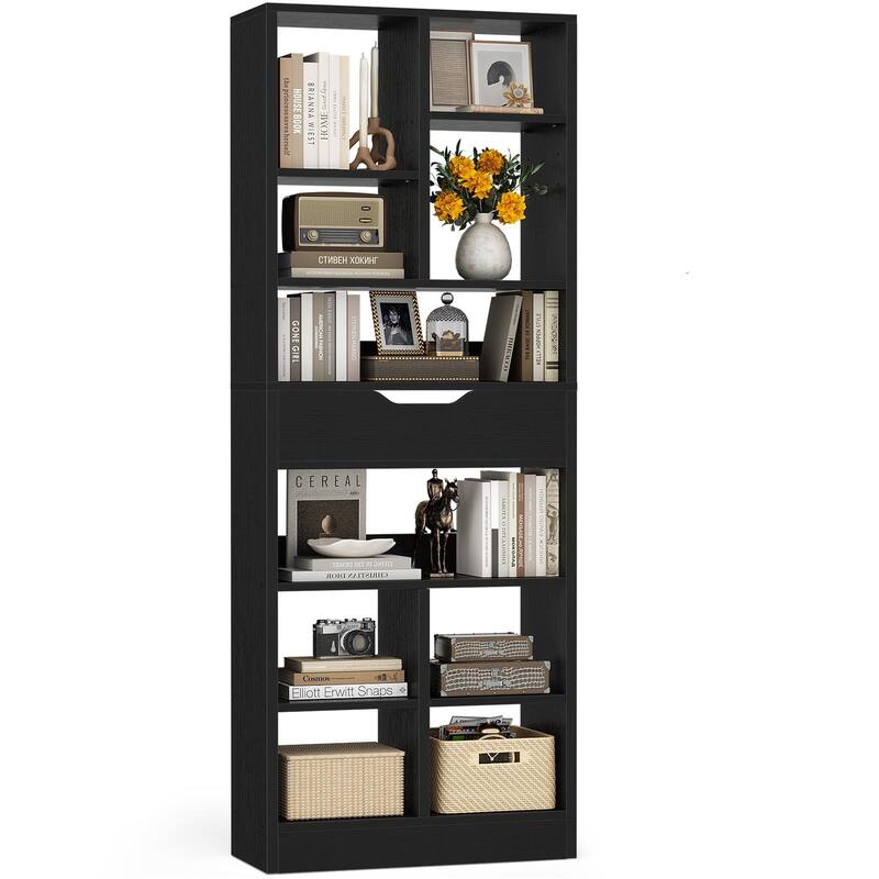 Freestanding 74" Tall Bookcase with Drawer,8-Tier Bookshelf Open Display Shelves for Living Room Home Office, Bedroom