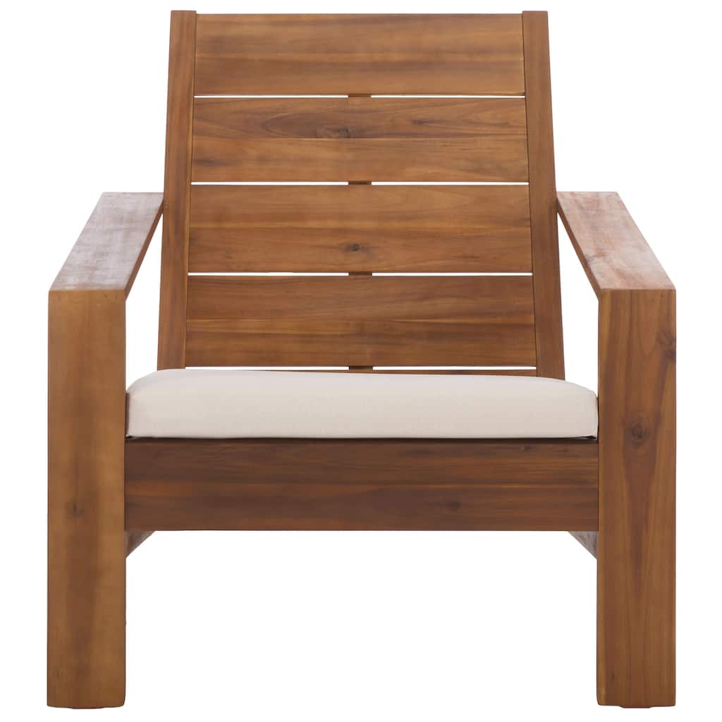 SAFAVIEH Outdoor Patio Furniture Chania Adirondack Chair, Solid Wood Lounge Seating with Cushion, Classic Design