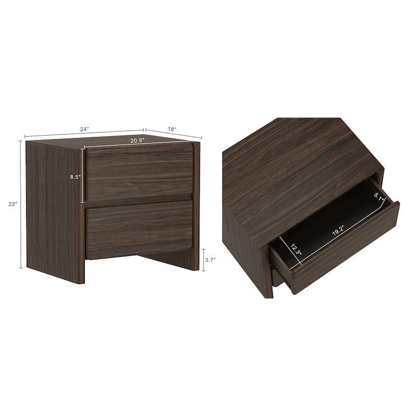Manhattan Comfort Linda Modern 2 Drawer Nightstand Set of 2