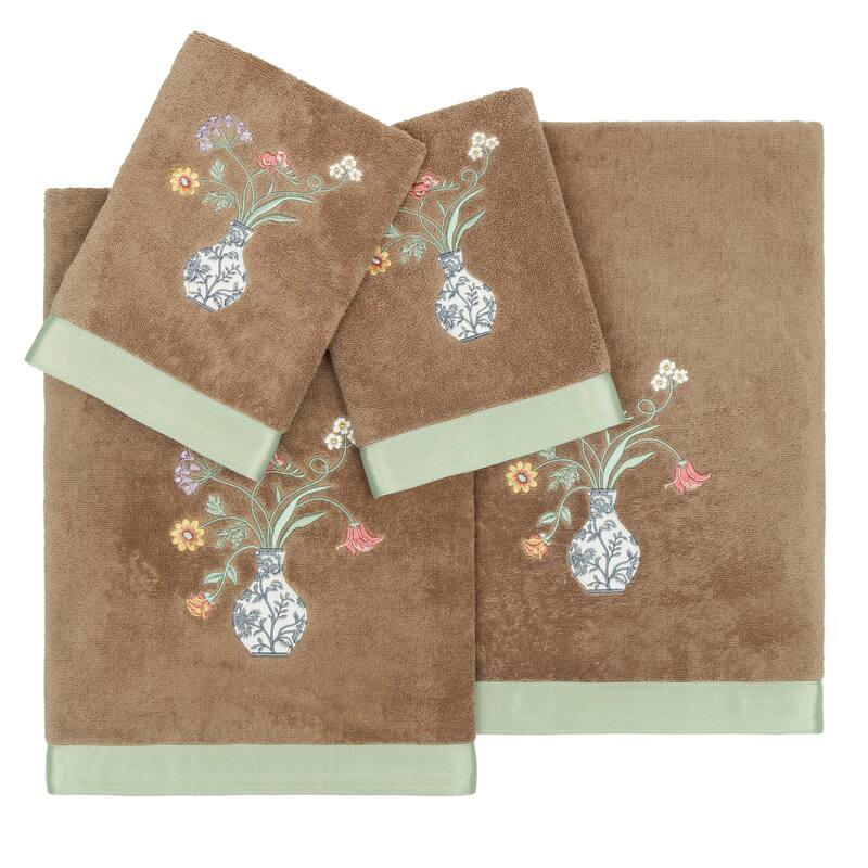 Authentic Hotel and Spa 100% Turkish Cotton Stella 4PC Embellished Towel Set - Cocoa