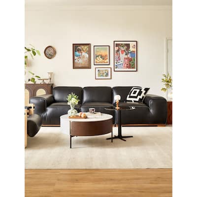 Round & reall Coffee Table with Drawers and metal legs,Table with Golden Legs Circular Center Table with ceramic Pattern Top