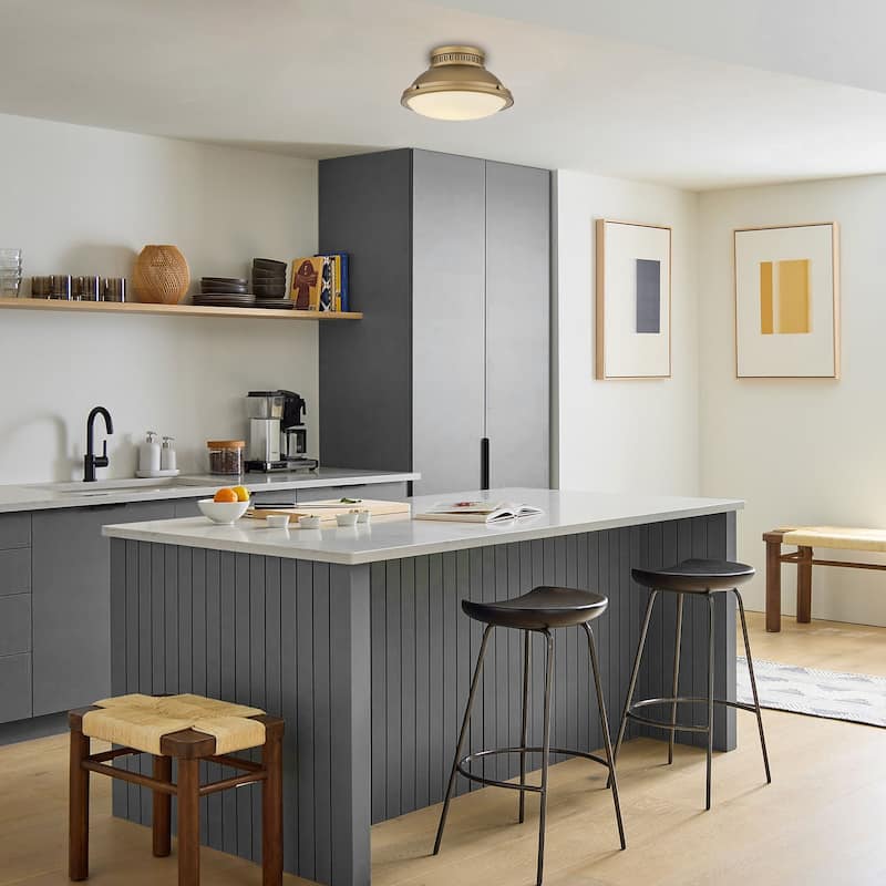 Halo 2-Light 14" Polished Brass Flush Mount Ceiling Light