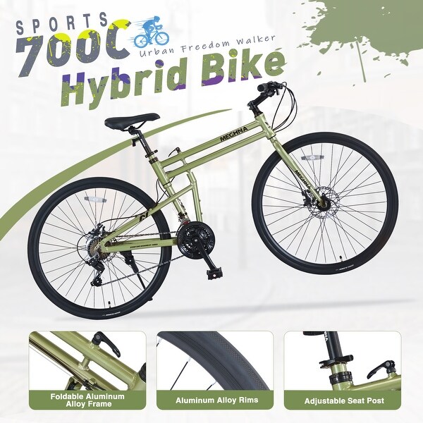 Folding 21 Speed Hybrid Bike with Disc Brakes, 700C Road Tires