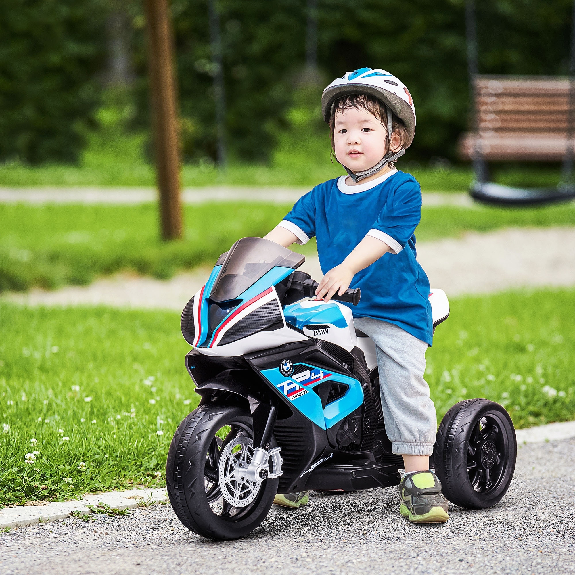 Electric Motorcycle with 2 Training Wheels, 6V Kids Motor Vehicle Toy with Headlights, Exclusive Child Car with Horn