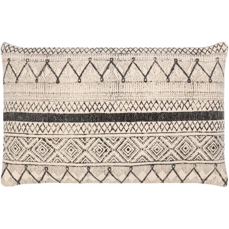 Kareena Cotton Geometric Pattern Throw Pillow - 14"H x 22"W - Feather Down - Black