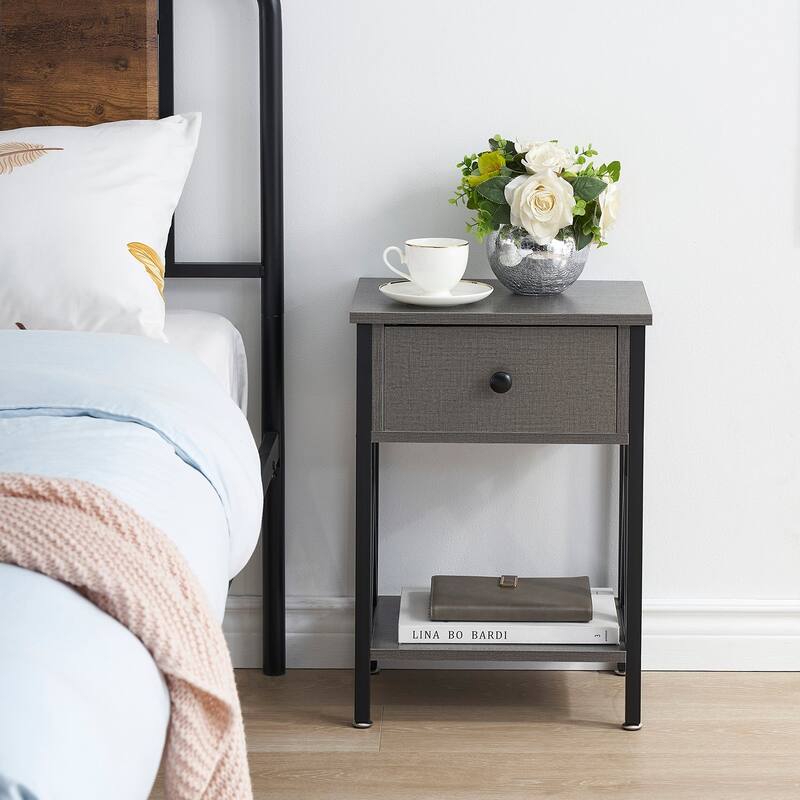 VECELO Mid Century Modern Nightstand with Storage Shelves, Set of 2 Nightstands, End Table/Side Table