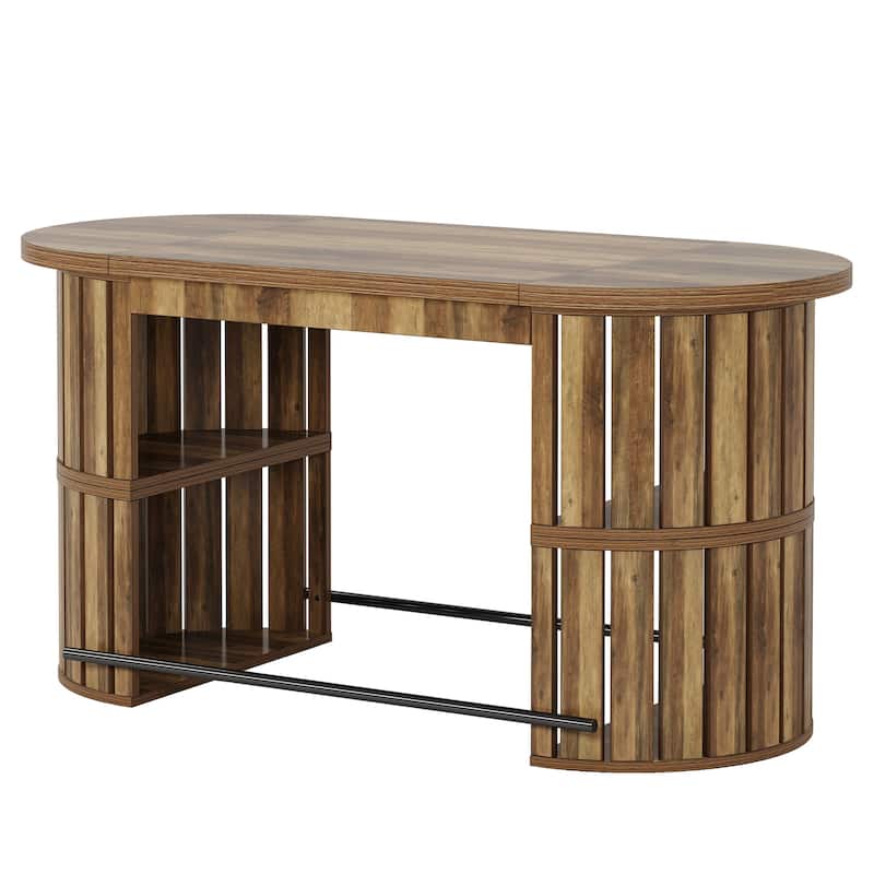 63" Industrial Bar Table Oval Home Bar Unit with Storage and Footrest