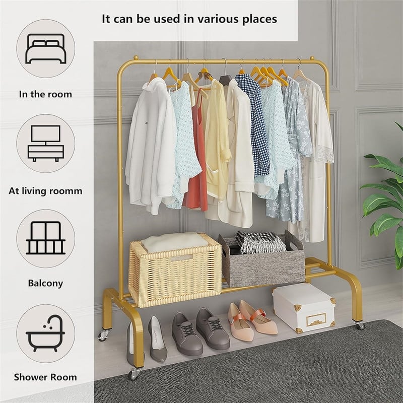 Metal Clothing Rack with Wheels - 15.75"D x 43.31"W x 61"H