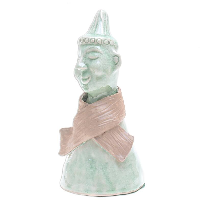 Novica Handmade Hill Tribe Man Celadon Ceramic Sculpture