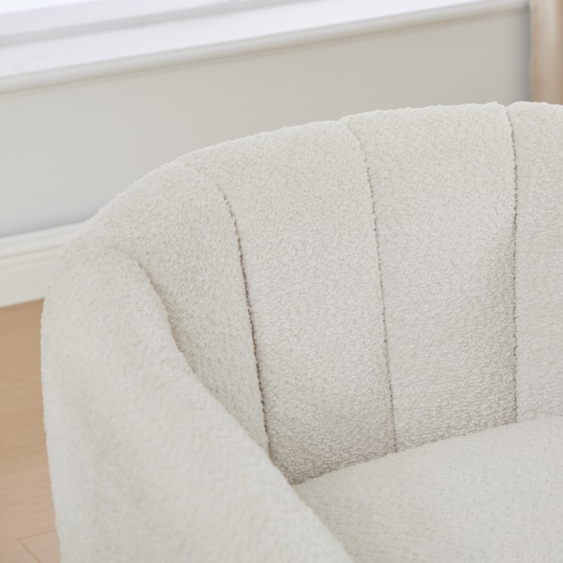 Chenille Upholstered Swivel Barrel Chair, Tufted Pumpkin-Shape Club Armchair, Lounge Reading Chair with Metal Base