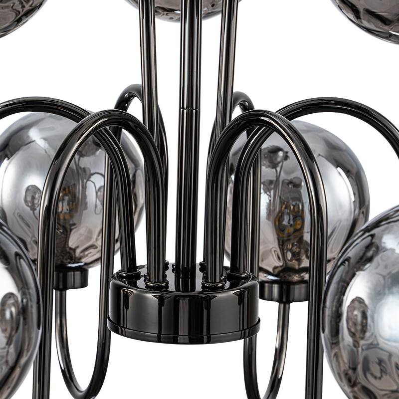 Art Deco 9-Light 2-Tier Smoked Water Glass Bubble Chandelier - 23.6in