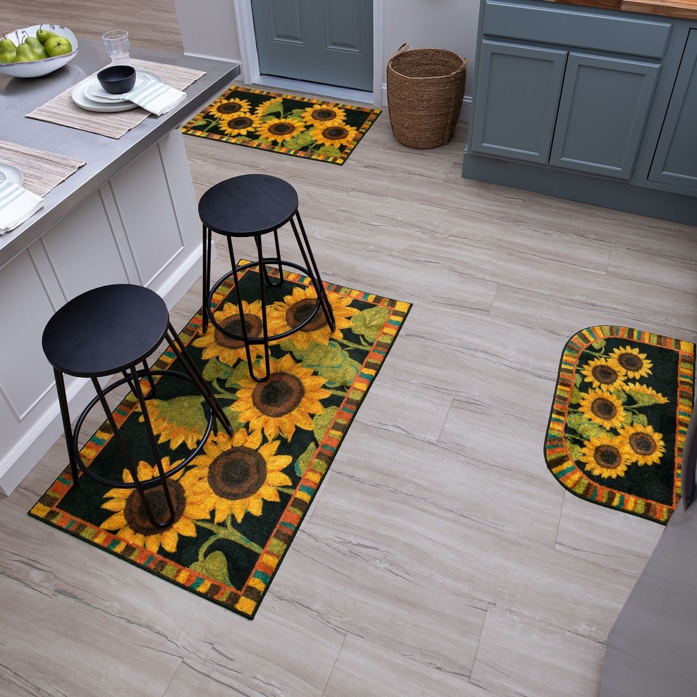 Sunflower Kitchen Rugs and Mats Anti Fatigue, Sunflower Kitchen Mat  Cushioned Anti Fatigue 2 Piece Set and Gray Kitchen Floor mat for in Front  of Sink