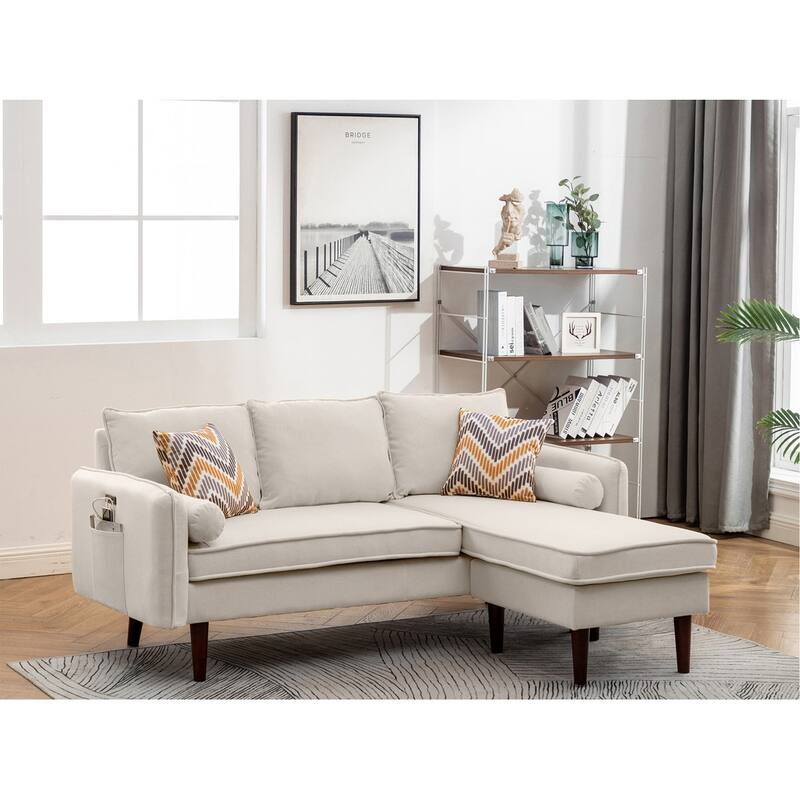 Sectional Sofa Chaise with USB Charger - Beige