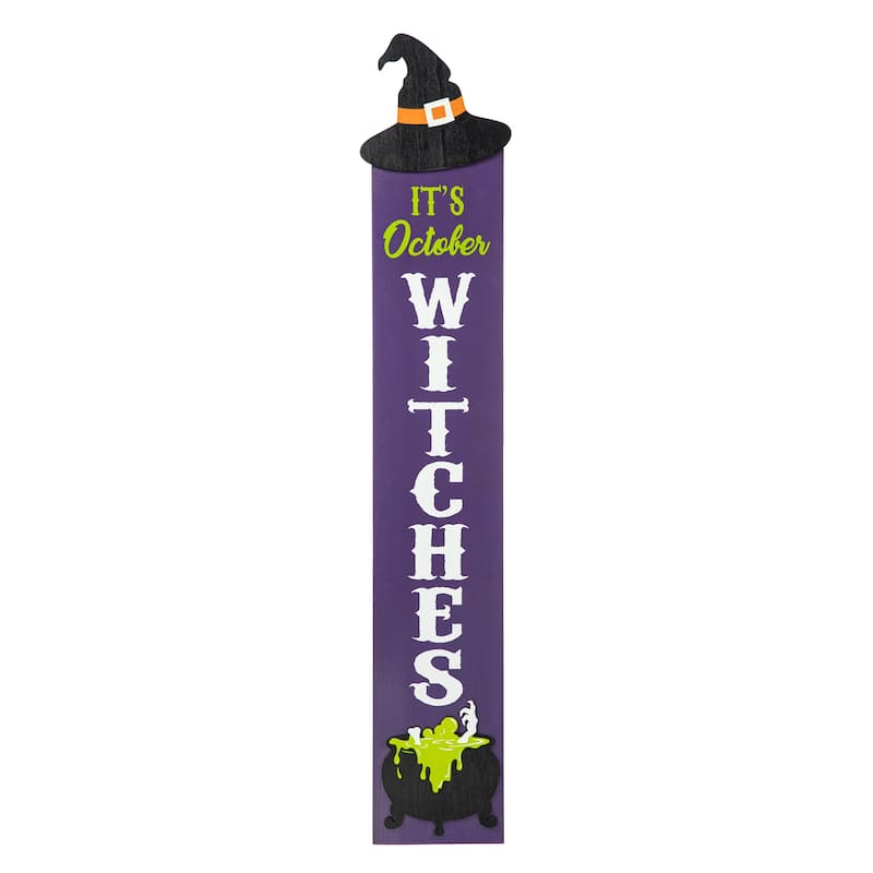 Glitzhome 48"H Halloween Wood Witch Hat Porch Sign Decor - Witches