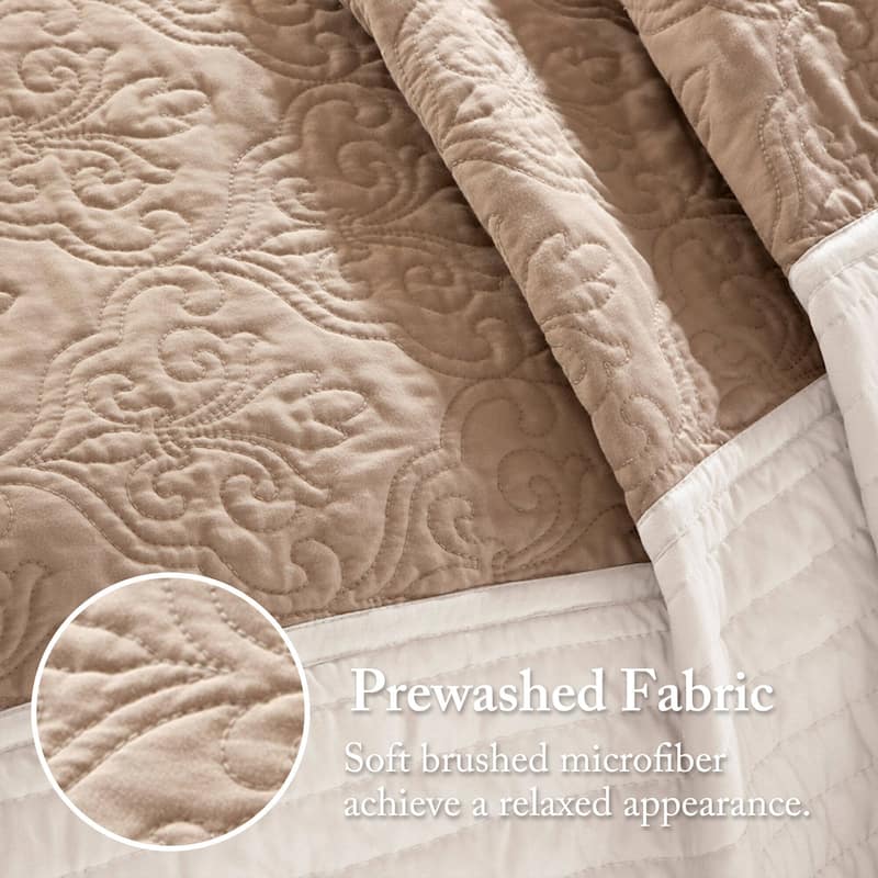 Madison Park Danville Beige 7 Piece Quilt Set with Euro Shams and Throw Pillows