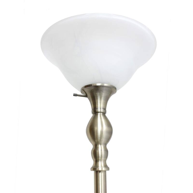LF2001-ABS 1 Light Torchiere Marbleized White Glass Shade Floor Lamp, Antique Brass