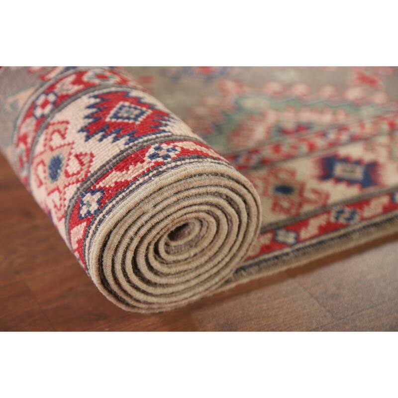 Hand Knotted Oriental 100% Wool Carpet Traditional Geometric Brown Kazak Runner Rug - 15' 11'' X 2' 8''