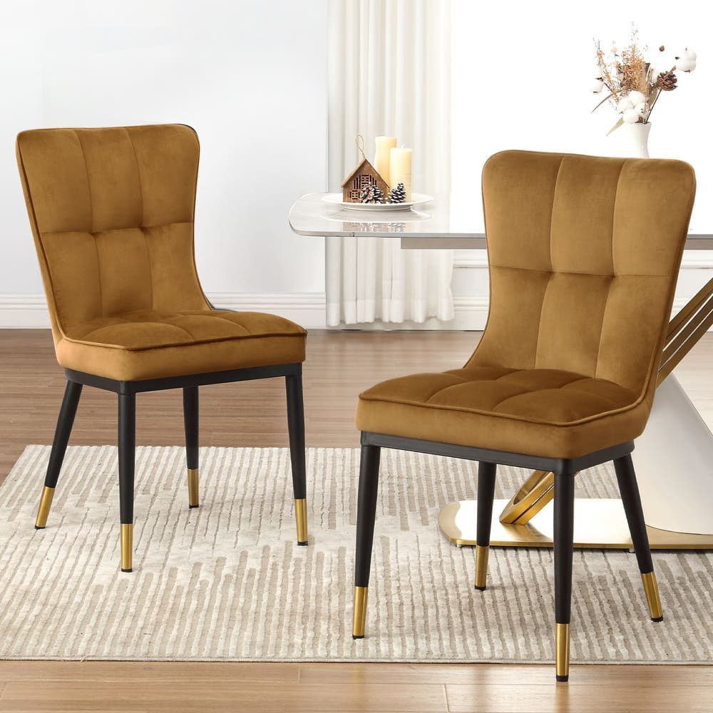 Velvet Upholstered Dining Chairs with Metal Legs, Set of 2/4 - 35.8"H x 18.9"W x 23.2"D