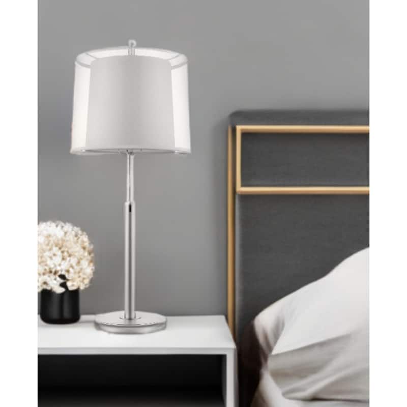 Modern 31 Inch Metal Table Lamp with Shade and Harp Fitter - 13.50" x 13.50" x 30.50" - Silver