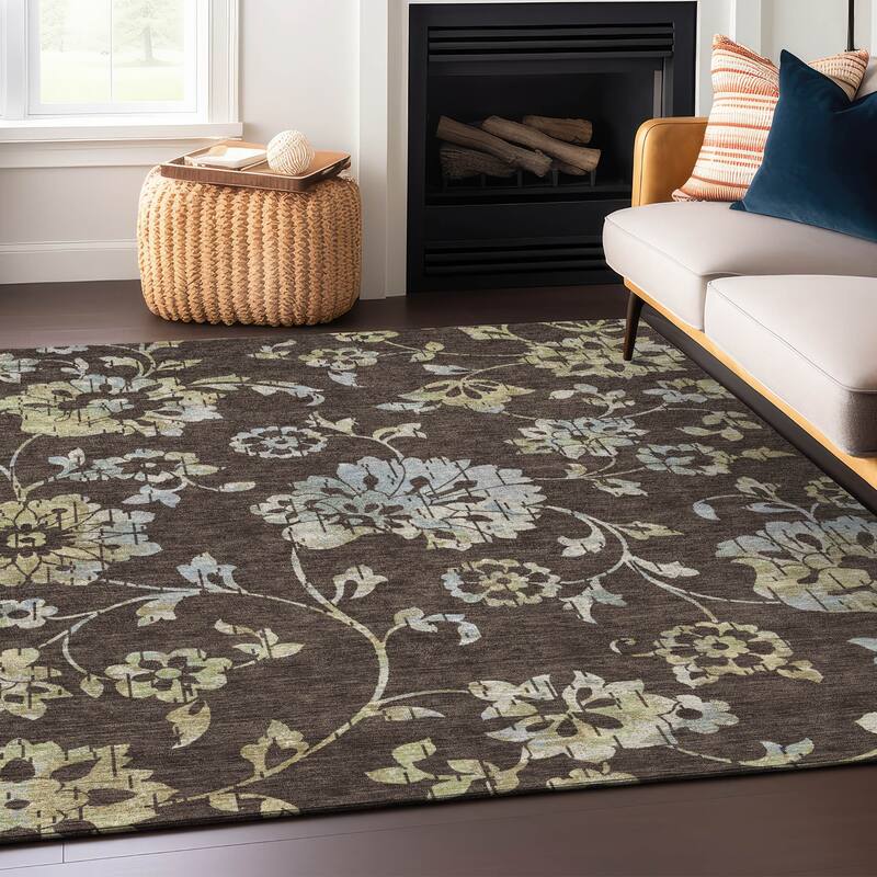 Machine Washable Indoor/ Outdoor Chantille Modern Floral Rug